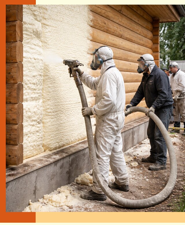 Утепление дома из бруса пенополиуретаном в Дедовске