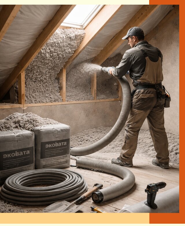 Утепление мансарды эковатой в Дедовске от 2419 руб/м2 — монтаж, задувка, цена | ТепломастерДдв