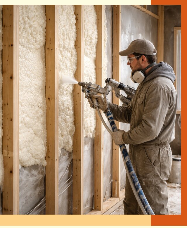 Утепление каркасной стены ППУ в Дедовске от 4673 руб./м2 под ключ | ТепломастерДдв