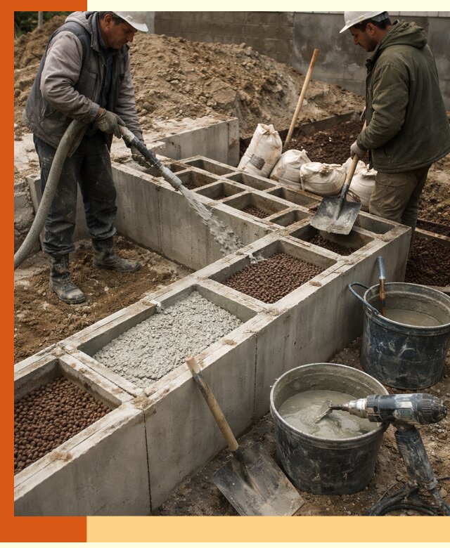 Заполнение полостей фундамента в Дедовске герметичным утеплением и повышением прочности