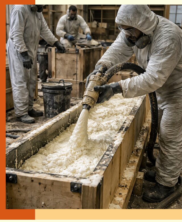 Заливка пенополиуретана в формы для утепления в Дедовске